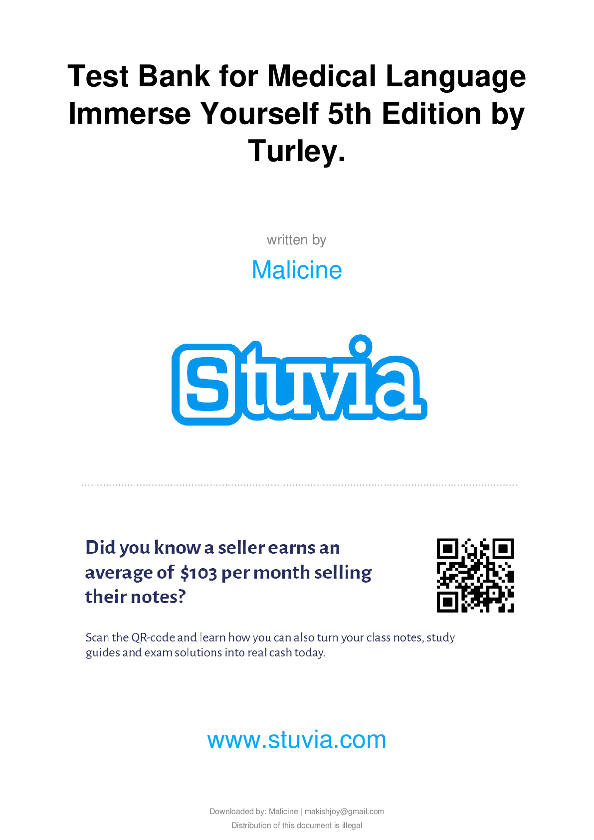 Preview image for Test Bank for Medical Language Immerse Yourself 5th Edition by Turley.